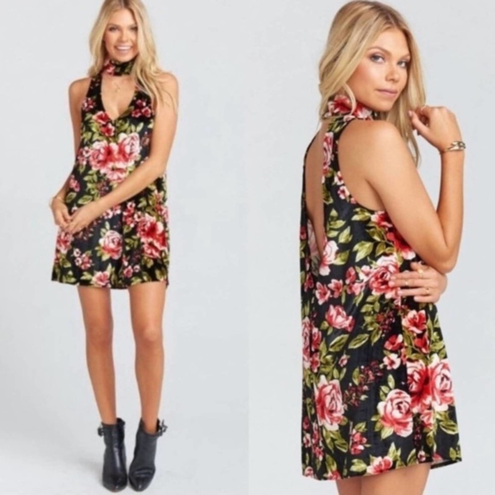 SHOW ME YOUR MUMU Floral Velvet Friday Choker Dress Vavoom Bloom Medium